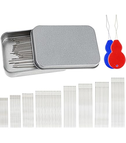 Kit De 34 Aiguilles à Coudre à Gros Yeux - 5 Tailles Différentes + 3 Fils De Couleur - Acier Inoxydable
