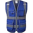 JKSafety 9 Pockets Class 2 High Visibility Zipper Front Safety Vest With Reflective Strips,Meets ANSI/ISEA Standards