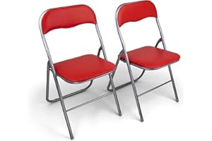 ‎HAEST HAEST - Klappstühle 2er Set, Klappstuhl gepolstert mit Metallrahmen & Kunstleder, platzsparend, bis 150 kg belastbar, Ideal als Küchenstühle & Gartenstühle, Silber-Rot