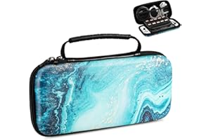 TiMOVO Carrying Case Compatible with Nintendo Switch OLED Model 2021 & Switch, Durable Hard Shell Game Storage Handbag Portable Travel Bag PU Pouch with Pocket for 10 Game Cards & Accessories, Gilding