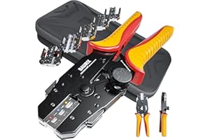 BAURIX® Set di Pinza Crimpatrice con 6 Ganasce Intercambiabili, Crimpatrice Capicorda, Crimpatrice Puntalini Elettrici, Pinza Faston e Altro, Set Pinze Crimpatura Professionali o per il Fai da te