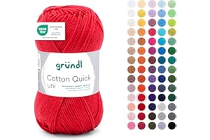 Gründl Wolle Cotton Quick uni - dünne Wolle zum Häkeln - Strickgarn - Häkelgarn - Glänzend und hautfreundlich - 100% Baumwolle - 1 Knäuel 50 g / 125 m - Nadelstärke 3-4 - feuerrot