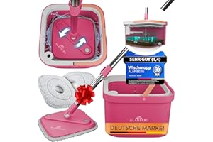 ALANBERG® Wischmopp Set mit Eimer – 2-Kammer-System zur Trennung von Schmutz- und Frischwasser – mit 160 cm Teleskopstange, Mikrofaser-Wischpads – Bodenwischer für alle Bodenarten, Rosa