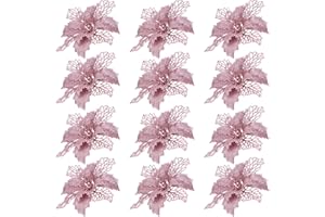 ‎STOBOK STOBOK 12 stücke Glitter weihnachtsstern künstliche weihnachtsstern künstliche Blume weihnachtsbaumschmuck Ornamente (rosa)