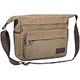 JAKAGO Canvas Messenger Bag 15 inch Mens/Women Shoulder Bag with Multiple Pockets for School Travel Outdoor Fishing Camping Work Daily Use