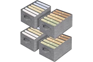 Lannvan Lot de 4 Rangement Vêtement pour Jeans, Organisateur de Tiroir Vêtement avec Compartiments, Boîte de Rangement Pliable et Lavable avec Poignées pour T-shirts, Leggings, Jeans, Pantalons