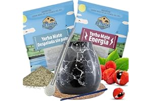 CEBADOR Ensemble de yerba mate avec échantillons Rio Parana | Échantillons de yerba mate 50g | Calebasse, bombilla et accessoires | Yerba mate argentin | Yerba mate thé | Caféine naturelle | 2x50g