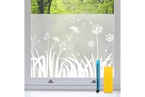 Zindoo Vinilos para Cristales Vinilo Adhesivo Cristal Opaco Patrón de Diente de León Mate 90 × 200cm Proteger la Privacidad Anti UV Autoadhesivo Decorativo para Dormitorio Sala Comedor Cocina