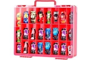 FULLCASE Mallette de Rangement pour véhicules Hot Wheels Die-Cast - Coffret Cadeau - Voiture Jouet - Sac pour boîtes d'allumettes - pour Voitures Hotwheels - 48 Compartiments - Rouge (boîte Uniquement)