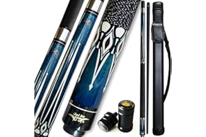 TaiBA 2-Piece Pool Stick With 1x1 Case,13mm Tip, 58", Hardwood Canadian Maple Professional Billiard Pool Cue Stick 19-20 Oz (Selectable)-Blue, Black, Red, Gray, Green, Brown