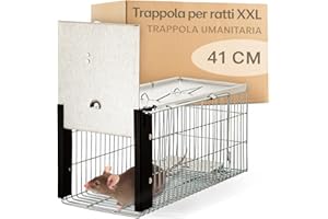 PRAKNU Trappola per Topi Vivi - Extra Largo 41 cm - Per Ratti, Ghiri E Roditori - Rispettosa Degli Animali E Riutilizzabile - Pronta Per L'uso Immediato