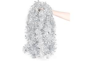 LOMIMOS Girlanda bożonarodzeniowa 10 m, szerokość 9 cm, girlanda bożonarodzeniowa na Boże Narodzenie, przyjęcie urodzinowe (kolor srebrny)