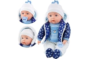 THE MAGIC TOY SHOP BiBi Doll 20" Baby Boy Doll - Large Lifelike Size, Soft Body, with Dummy & Sounds in Blue Coat Outfit, Toy for Boys & Girls Aged 18 Months+