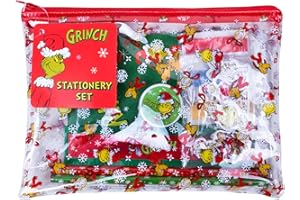 FIZZ CREATIONS The Grinch Stationery Zestaw przyborów piśmienniczych z ołówkami, linijką, gumkami, temperówką i piórnikami. Artykuły piśmiennicze na Boże Narodzenie, piórnik