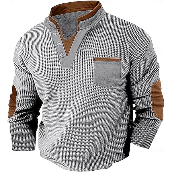 Sweat Homme Sans Capuche En Velours Côtelé - Col Mao, Boutons, Manches Longues - Grande Taille Disponible - Pour Hiver Décontracté
