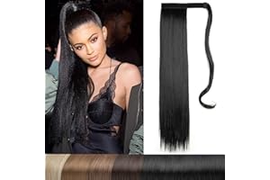 ‎JIAMEISI Pferdeschwanz Extensions Clip in Ponytail Hair Straight Glattes Zopf Haarteil Wie Echthaar Haarverlängerung Glatt Zopf Extensions 22"(56cm) Naturschwarz 110g