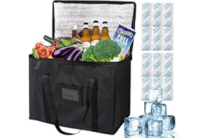 YITLA 20L Kühltasche Groß 35x26x23cm, Kühltaschen faltbar mit 12 Stück Eisbeutel, Kühlbox Isoliertasche PicknickTasche Eistasche für Lebensmitteltransport (Black-XL)
