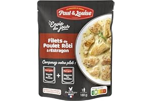 Paul & Louise Envie Du Jour - Filets de poulet rôti à l'estragon 180g - Sachet micro ondable - Prêt en 2 min - À combiner avec nos sachets d'accompagnements - Légumineuses ou Céréales
