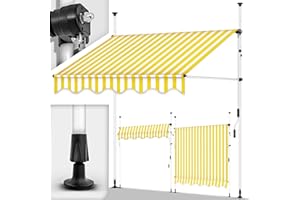 tillvex Tenda da Sole a Bracci con Manovella | Protezione Balcone, Regolabile, Senza Forare, a Manovella | Tenda resistente per Esterno ai raggi UV e regolabile in Altezza (300cm, Giallo/Bianco)