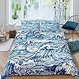 Ocean Wave Comforter Cover Japanese Hokusai Bedding Set for Kids Boys Girls Japanese-Style Sea Wave Duvet Cover Exotic Japanese Blue Decor Bedspread Cover with 2 Pillowcases 3Pcs Double