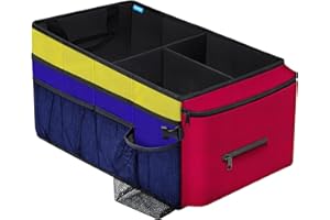 SMOF Organisateur de Voiture- Boîte de organisateur voiture enfant avec Porte-Gobeletsde, Multipurpose Poches, Pliables Organisateur Voiture Siege Avant Rangement Voiture pour Jouets, collations, livres