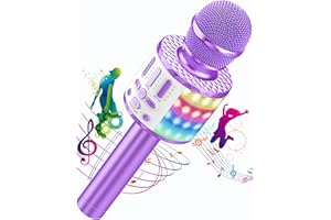 MICQUTR Micros sans Fil Karaoké, Microphone Karaoke Bluetooth avec Lumière Scène, Portable Haut-Parleur pour Enfants/Adultes Fête Chanter Disco KTV Clubs Noël Anniversaire Soiree Idée Cadeau Fille Garcon