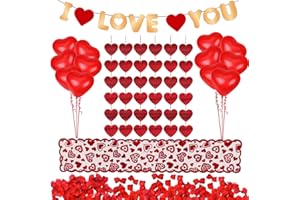JANGOSTOR Kit de décorations de la Saint-Valentin 1000 pièces pétales de rose rouge 10 pièces coeur ballons 6 PCS coeur guirlande je t'aime feutre guirlande bannière Table Runner pour la Saint Valentin décor