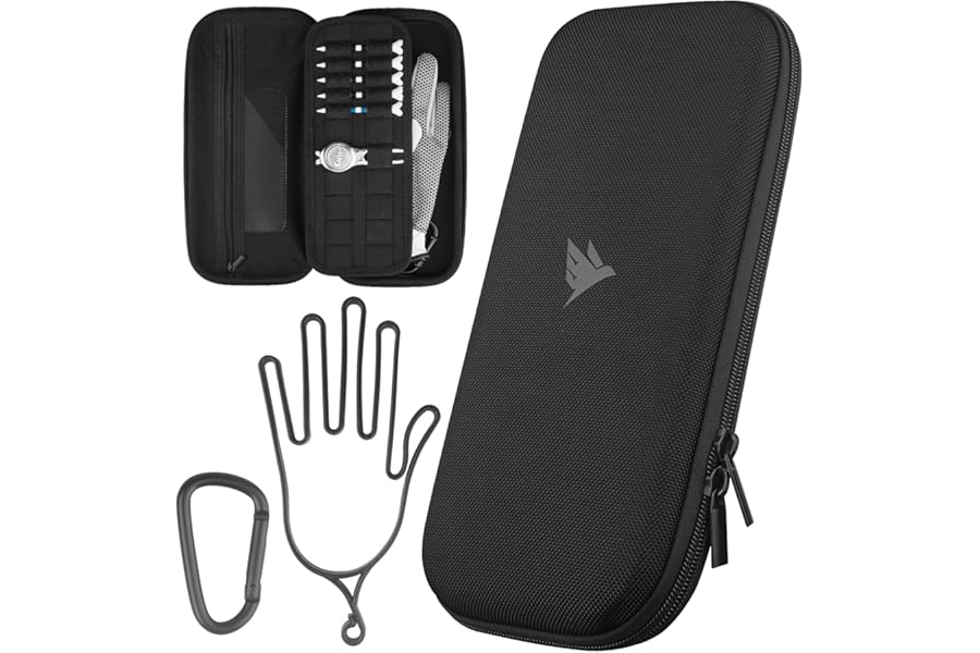 SWIFTEE Golf Glove Case Holder with Heavy-Duty Carabiner, Full-Length Divider, Airflow Ventilation Holes, Storage for Phone, Tees & Divot Tools