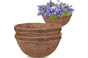 GOTVUGE 4 Packs Round Coco Coir Liner 10 Inch, Natural Coconut Fiber for Indoor and Outdoor Garden Hanging Basket Liners in Window Boxes