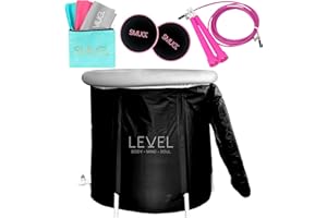 Level Body Mind Soul - Portable Ice Bath with Cover + Fitness Bundle - Ice Bath for Athletes, Post-Workout Muscle Recovery Cold Therapy and Home Exercise Equipment - Inflatable Ice Bath Tub 75x75 cm