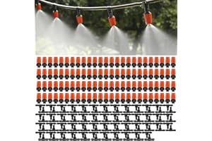 MSDADA 100 Pcs Adjustable Irrigation Drippers with Connect Tee, Garden Irrigation Misting Sprinkler System Patio Mister Micro Spray Misting Drip Kit(Orange)