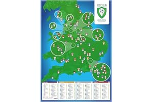 Football Ground Map 92 Club - Football Stadium A1 Wall Poster (Folded to A4), multicoloured