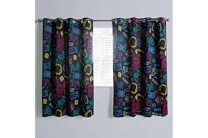 OHS Gamer Curtains Black, Decorative Eyelet Curtain Blackout for Kids Boys Bedroom Playroom Home Accessories Gaming Curtains Two Panels - Black, 46" x 72"
