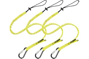 BearTOOLS Longe Outil avec Sangle à Boucle – Cordon Élastique & Mousqueton à Vis Résistant – pour Travail en Hauteur, Construction, échafaudage, 8kg - Jaune 0923YS (Lot de 3)
