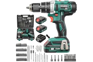 STANEW Akumulatorowa wiertarko-wkrętarka udarowa, zestaw wkrętaków 3 w 1, akumulator litowo-jonowy 20 V, akcesoria 69 szt., z futerałem do przenoszenia, 2 baterie i ładowarka