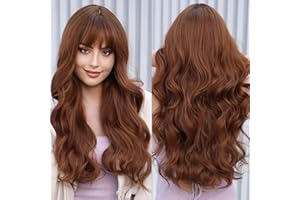 Haircube Długie kręcone/falowane peruki z grzywką, dla kobiet, naturalne, odporne na wysokie temperatury, syntetyczne, do noszenia na co dzień, do cosplay (blado-popielaty blond, platyna)