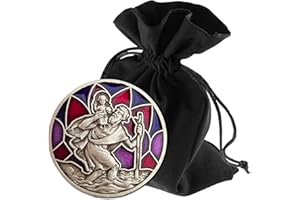 Lunexus Placa de Coche de San Cristóbal Morado - Bendecido con Certificado - Incluye Bolsa de Terciopelo - Imán y Tiras Adhesivas - Amuleto de la Suerte Conductor patrón Viajero - Regalo Cristiano