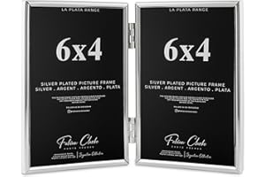 FABIAN CLARKE LONDON Silver Plated Photo Frame Double Book Style Picture Frame Plain Satin Finish and Tarnish Protected for Wedding Picture or Family Photo (6x4)