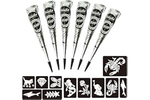 ‎NATURIC Naturic 6x Henna Tattoo Schwarz, Temporäre Tattoo + 11x Henna Tattoo Schablone, Temporäre Mehndi Tattoos, Natürliche Kegel, Tattoo sticker, Temporäre Tätowierung Schwarz