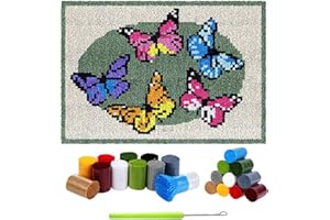 LDFHOIN Alfombra de anudar con cojines, juego de alfombras con herramientas, juego de anudar para adultos, paquete de anudar para decoración del hogar (mariposa, 75 x 55 cm)