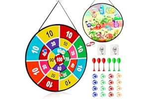 WUGU Tablero de Dardos para los niños, 66cm Dinosaurio Tema Tablero de Dardos con 16 Bolas pegajosas y 4 Dardos Juego de Lanzamiento de Disco，Safe niños Juegos de Mesa de Juguete