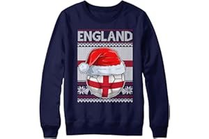 PURPLE PRINT HOUSE England Christmas Jumper Sweatshirt Unisex Boys and Girls Funny Santa Hat Flag with Football Xmas Fair Isle Ugly Sweater World Champions Gift Cup 2022