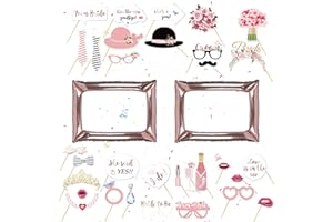BATNITE Hen Party Photo Booth Props - 34 Pieces Hen Party Accessories Pink Foil Photo Frame Wedding Photo Props for Women Bachelorette Party Girl’s Night Out Party Engagement Bridal Shower