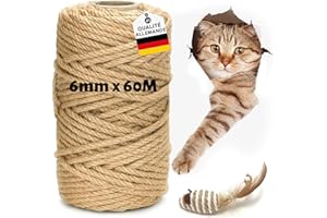 ETIEVORT Corde Arbre à Chat, 6MM ×60M Corde en Sisal Naturel, Corde en Sisal pour Arbre à Chat, Naturel Corde Chanvre pour Réparation et Remplacement de Scratch Pilier