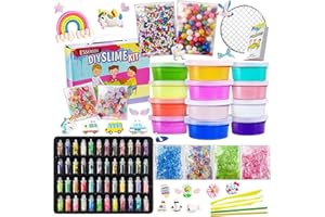 ESSENSON DIY Slime Kit Schleim Selber Machen mit 12 Farben Crystal Slime, Glitter, Charms, Fruit Slices, Kunsthandwerk für Kinder 6-12 Jahren mädchen Geschenk