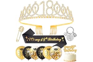 DJLLA 18 Anni Compleanno Ragazze,18 Anni Corona Compleanno Diadema e Fusciacca Regali 18 Anni Ragazza,Oro Nero Strass Corona Luccichio Fusciacca Palloncini Cake Topper per Donna 18 Anni Decorazioni