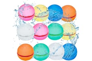 Bopicokok Reusable Water Balloons, 12Pack Refillable Water Bomb Splash Balls Quick Fill Self Sealing, Summer Water Toy for Outdoor Activities, Backyard and Pool Games