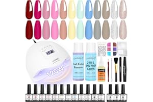 SPTHTHHPY Kit de vernis à ongles semi-permanent 15 pièces en 12 couleurs Gel 120W UV/LED Lamp 120ML Nail Solvent Base Coat Gel Polish Nail Art Set