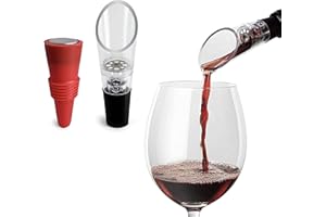 TenTen Labs Aireador de Vino Decantador de Vino y Tapón de Vino COMBO – Pitorro Vertedor de Vino Oxigenador y Sellador de Botellas – Caja de Regalo Incluido (Rojo)