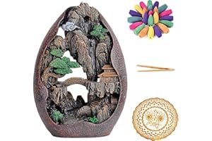 AMZPDD Grande bruciaincenso a cascata in resina, portaincenso a fontana, portaincenso a cascata per giardini Zen Yoga e decorazioni per ambienti + 100 coni d'incenso, 1 portagrano d'incenso, 1 base